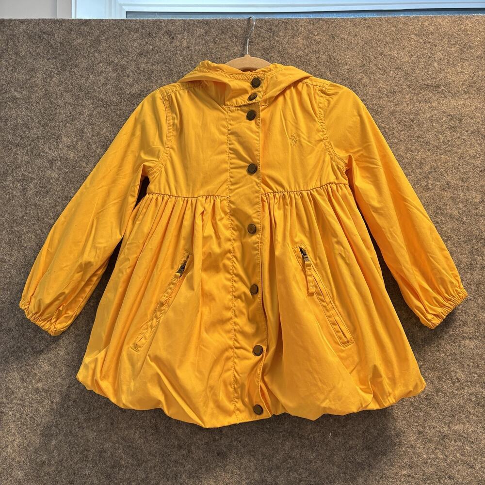 Polo Ralph Lauren Jacket Girls 4 Yellow Hooded Button Raincoat Vintage